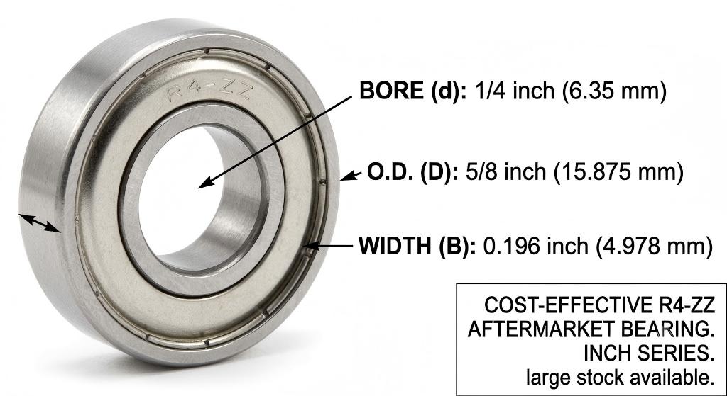 R4-ZZ Inch Size Stainless Steel Miniature Ball Bearing (1/4 x 5/8 x 0.196 in)